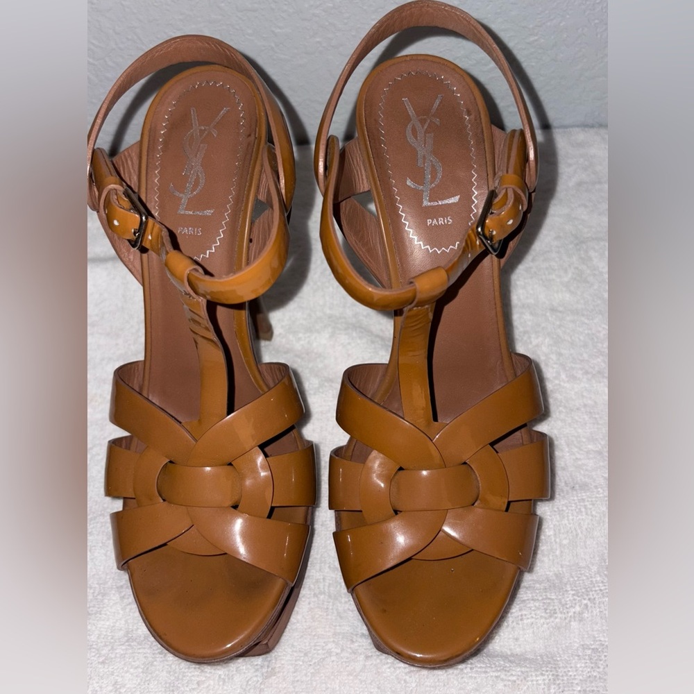 Yves Saint Laurent TRIBUTE Nude Tan Strappy Sandals